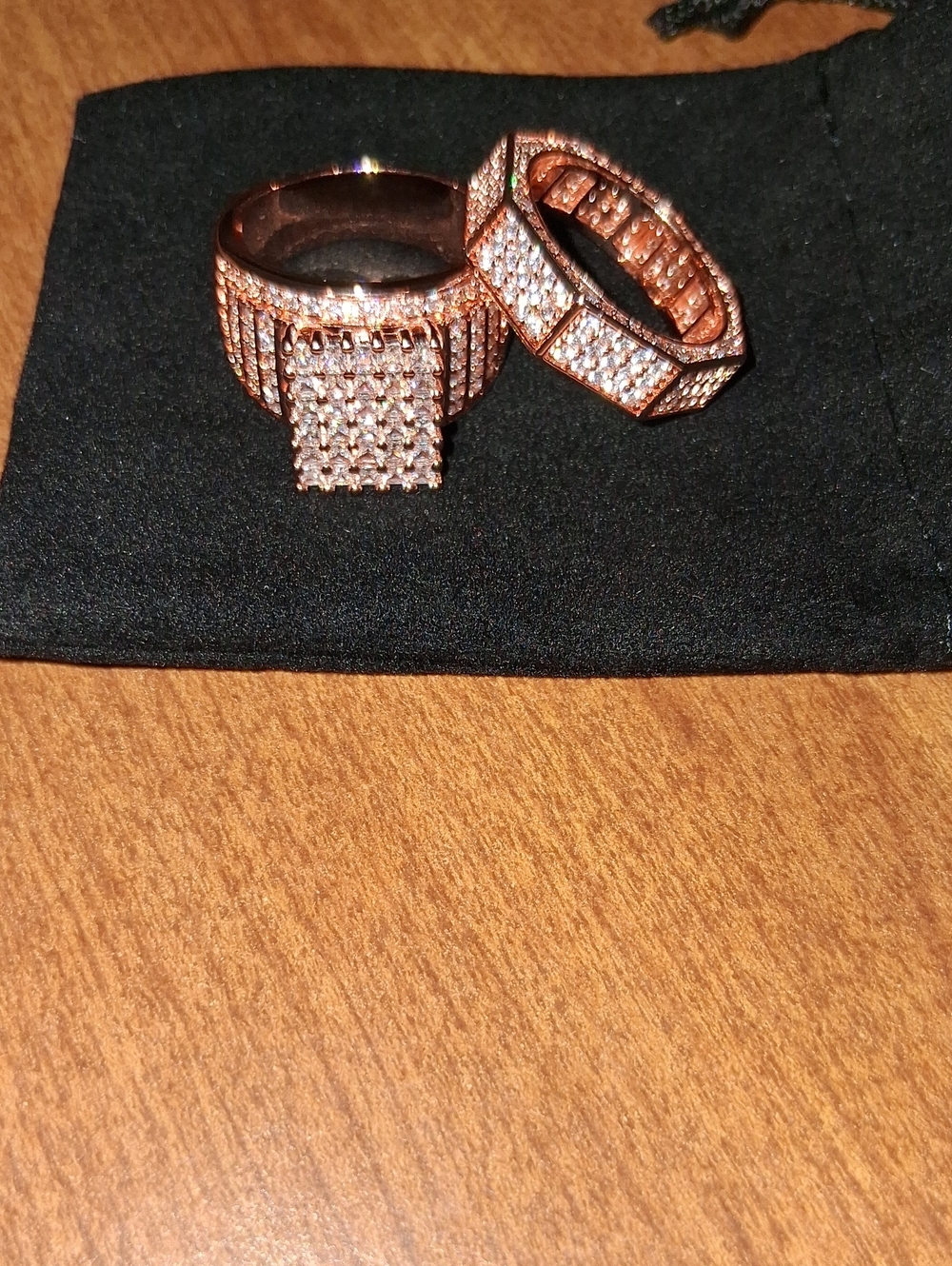 Rose Gold Over Stainless Steel Pavé Square Cluster And Pavé Octagon Ring
